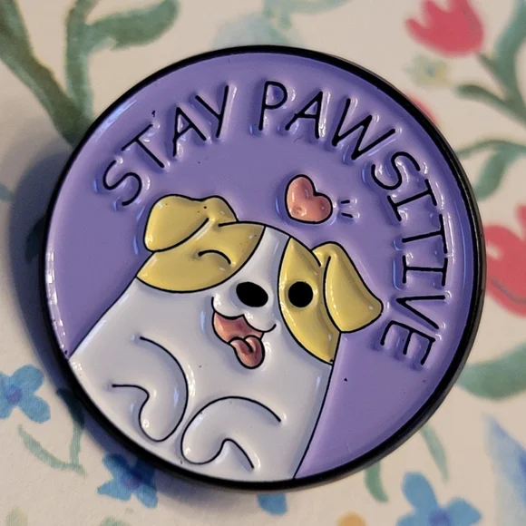 Stay Pawsitive Darling Derpy Dog Enamel Pin - Picture 5 of 10